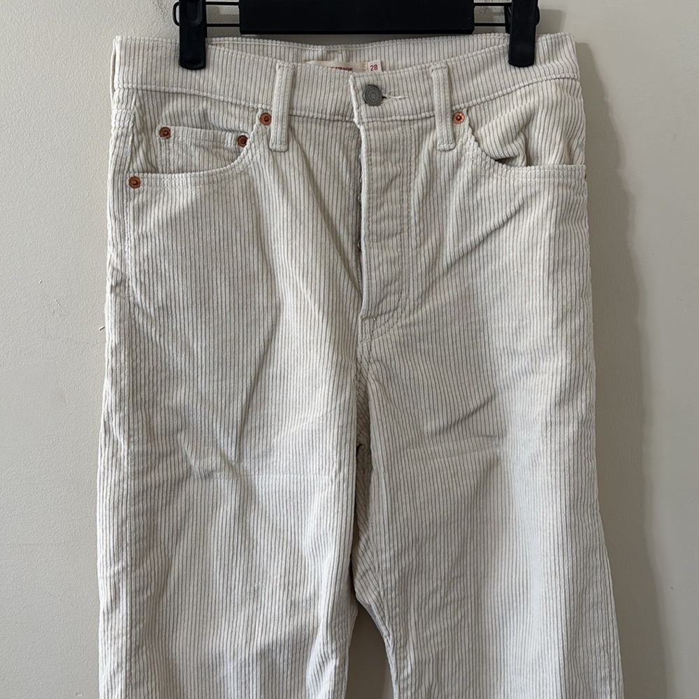 Levi’s Ribcage Straight Ankle High Rise Corduroy Pant Cream Size 28 - Picture 3 of 12